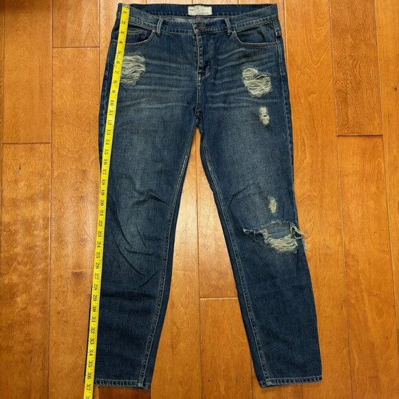 Free People FP Dark Blue Jeans Womens 26 Button Fly Distressed Grunge Boho - Picture 16 of 16